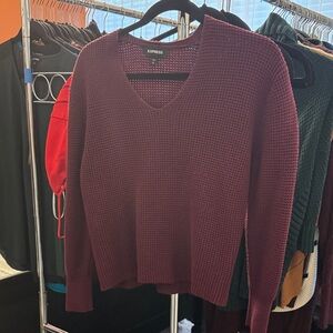 Express Women's Deep Burgundy V-Neck Sweater